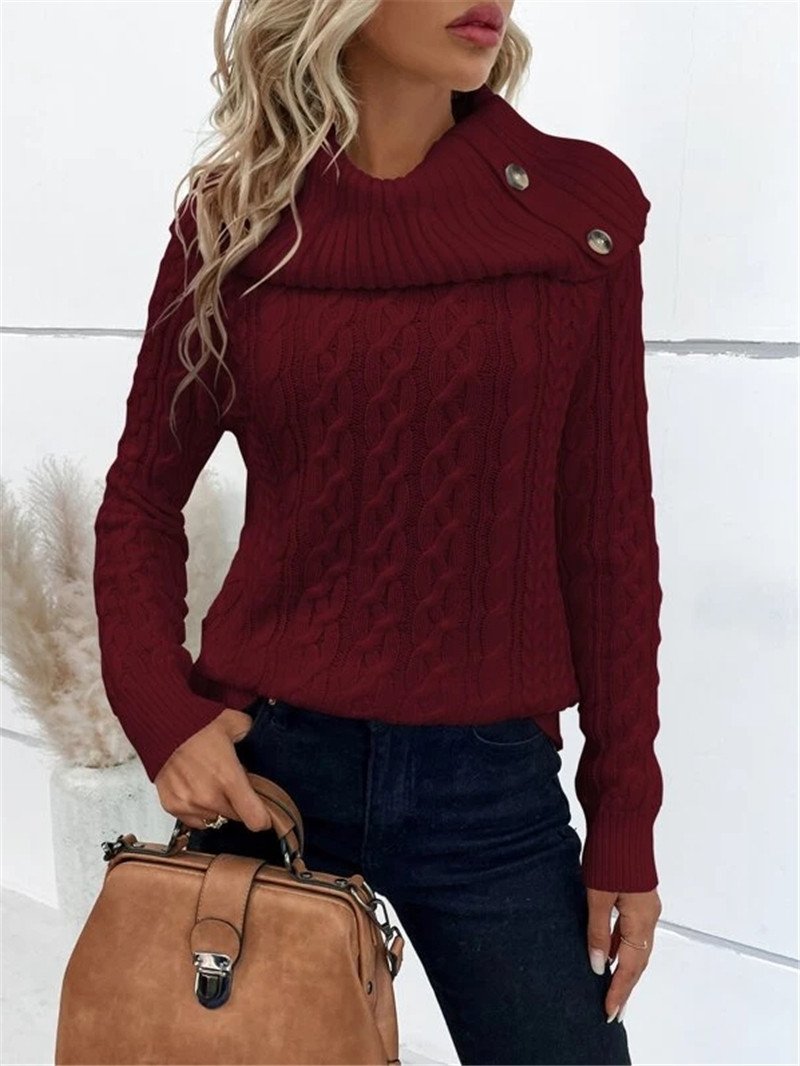 Women Yarn/Wool Yarn Plain Long Sleeve Comfy Casual Sweater