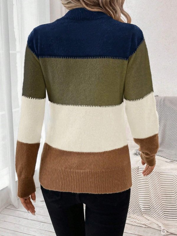 Women Yarn/Wool Yarn Striped Long Sleeve Comfy Casual Sweater