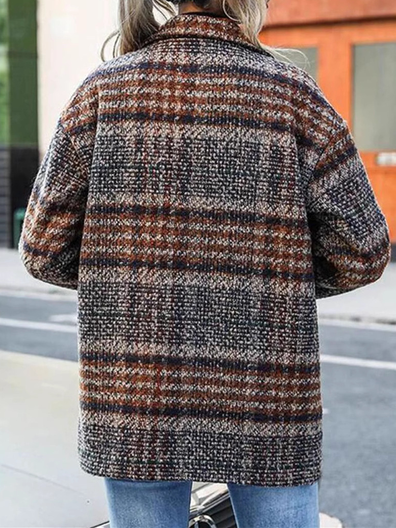 Women's Plaid Tweed Jacket Regular Loose Coat