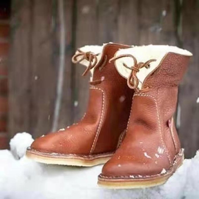 Vintage Plain Wearable Lace-Up Block Heel Snow Boots