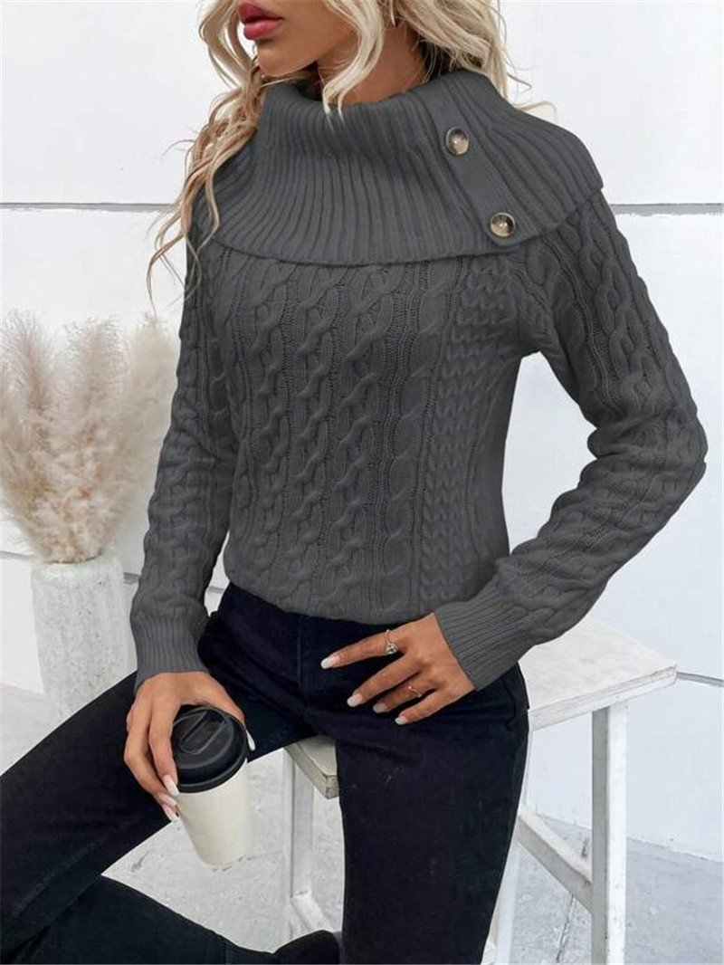 Women Yarn/Wool Yarn Plain Long Sleeve Comfy Casual Sweater