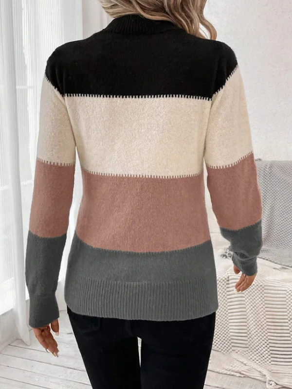 Women Yarn/Wool Yarn Striped Long Sleeve Comfy Casual Sweater