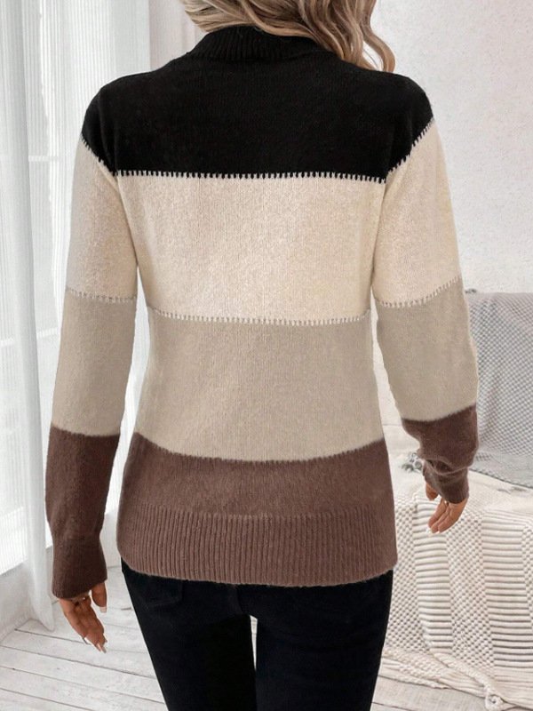 Women Yarn/Wool Yarn Striped Long Sleeve Comfy Casual Sweater