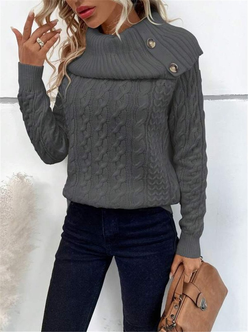 Women Yarn/Wool Yarn Plain Long Sleeve Comfy Casual Sweater