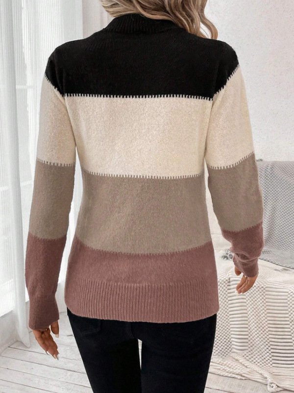 Women Yarn/Wool Yarn Striped Long Sleeve Comfy Casual Sweater