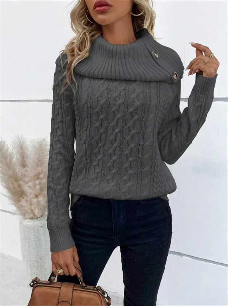 Women Yarn/Wool Yarn Plain Long Sleeve Comfy Casual Sweater