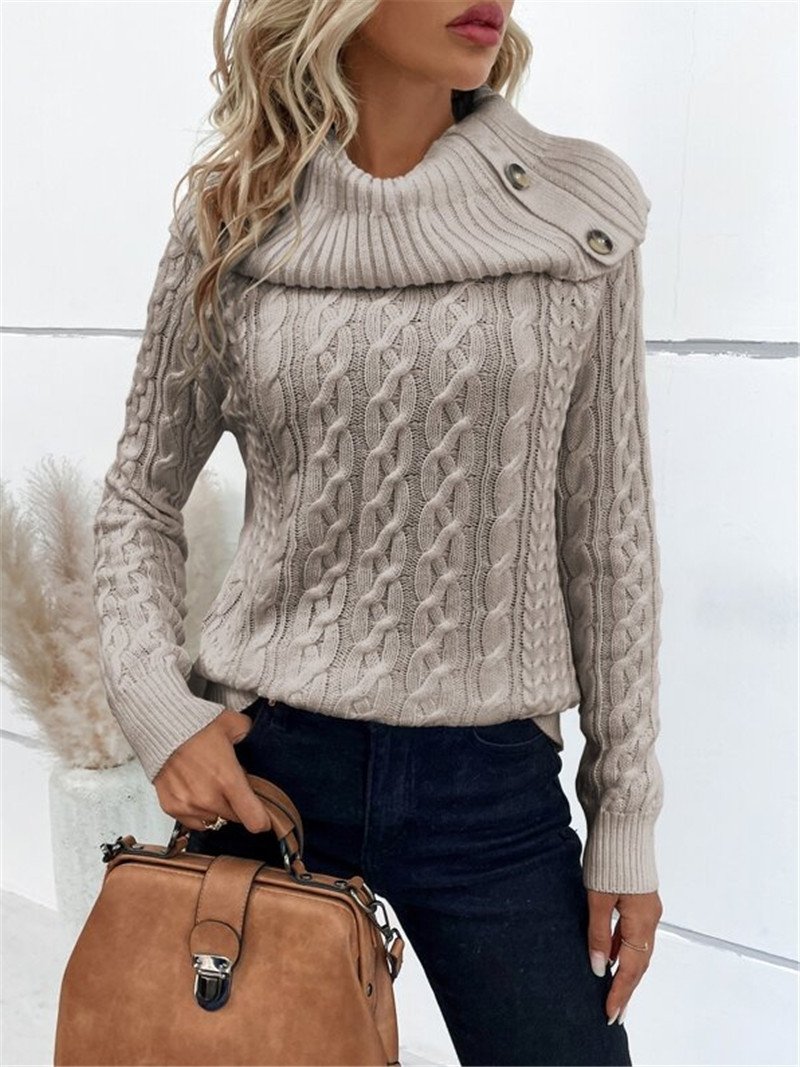 Women Yarn/Wool Yarn Plain Long Sleeve Comfy Casual Sweater