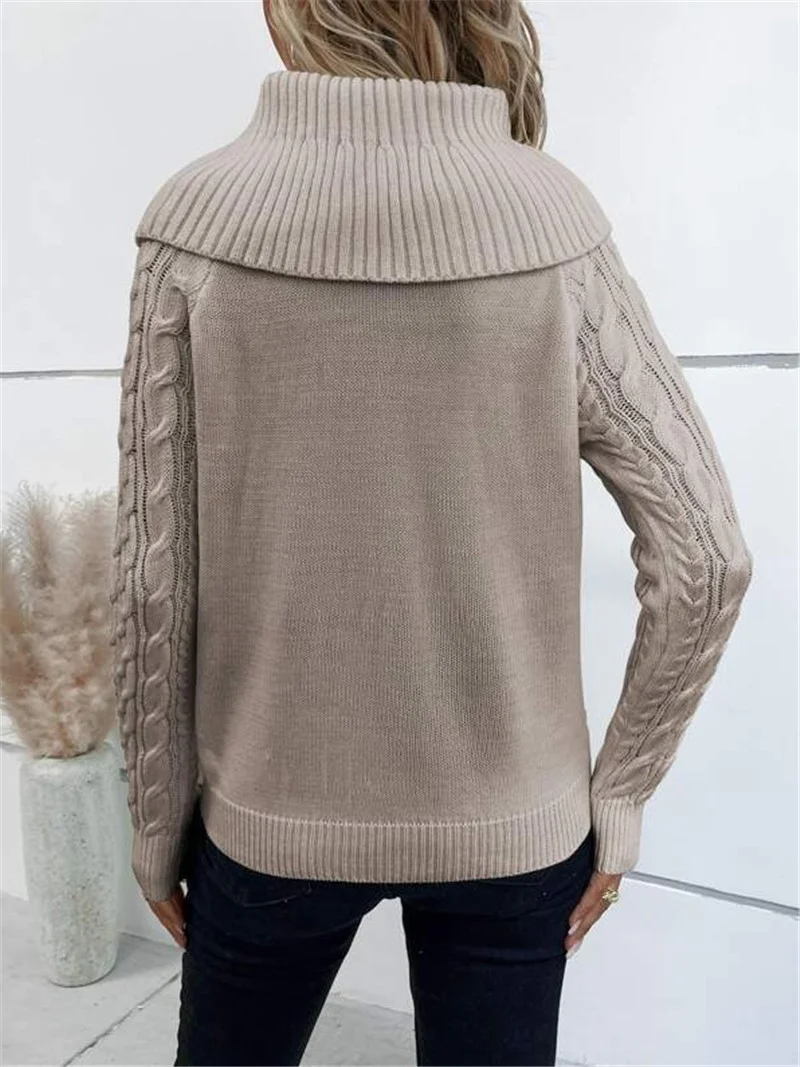 Women Yarn/Wool Yarn Plain Long Sleeve Comfy Casual Sweater