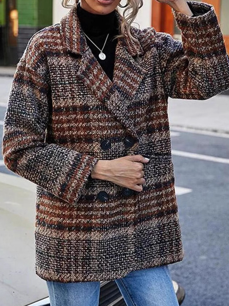 Women's Plaid Tweed Jacket Regular Loose Coat