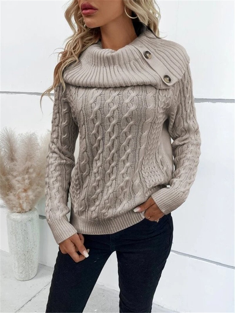 Women Yarn/Wool Yarn Plain Long Sleeve Comfy Casual Sweater