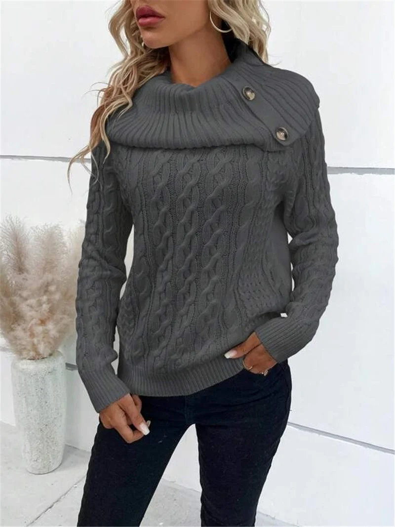 Women Yarn/Wool Yarn Plain Long Sleeve Comfy Casual Sweater