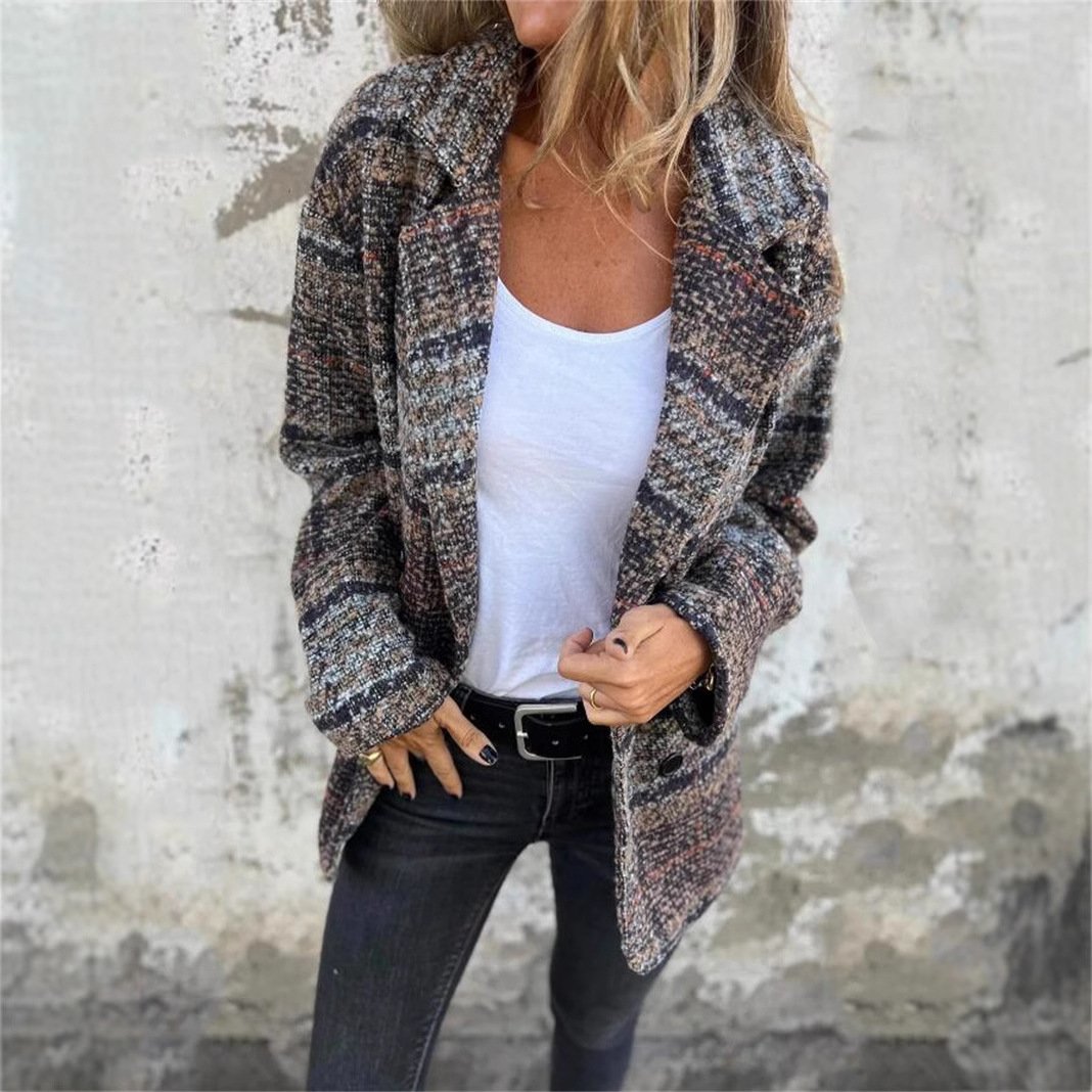 Women's Plaid Tweed Jacket Regular Loose Coat