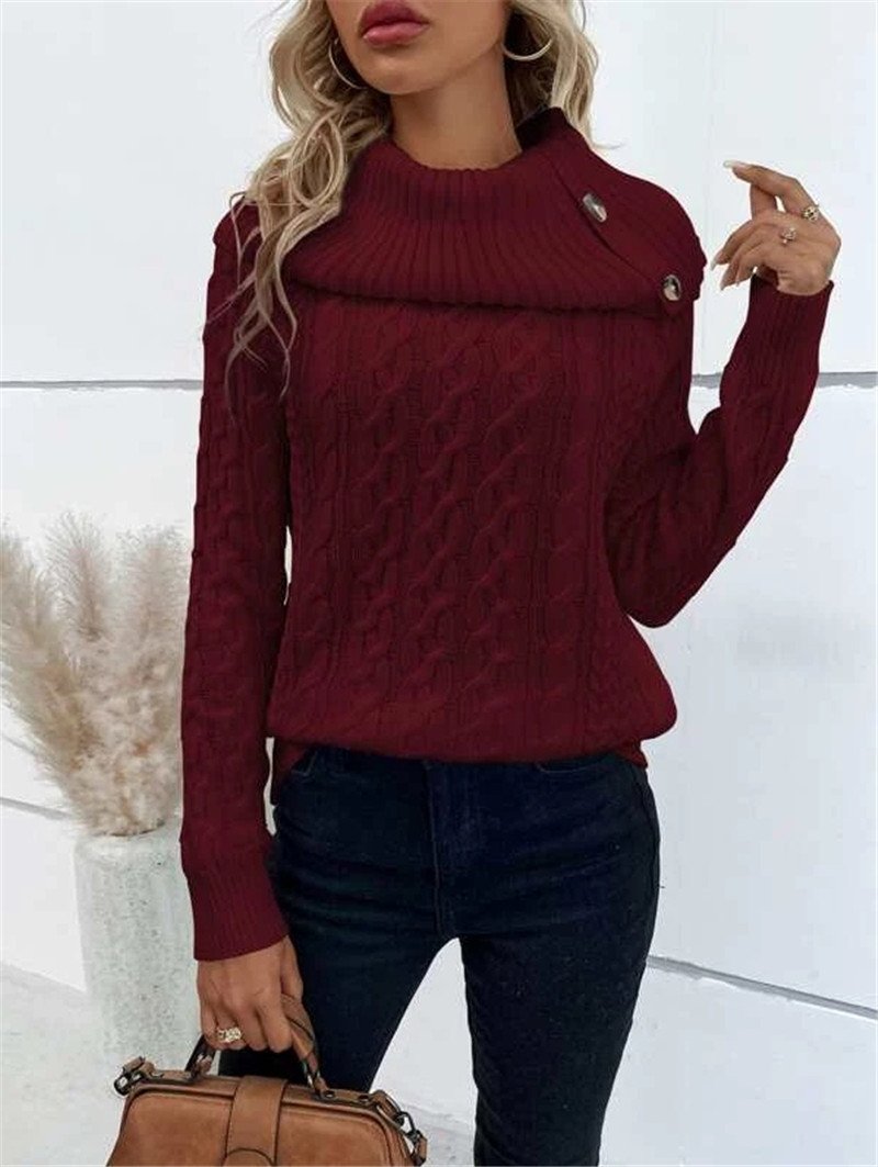 Women Yarn/Wool Yarn Plain Long Sleeve Comfy Casual Sweater