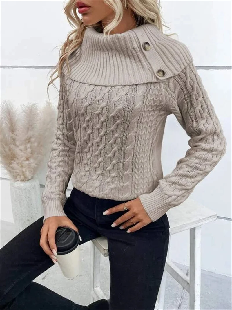 Women Yarn/Wool Yarn Plain Long Sleeve Comfy Casual Sweater