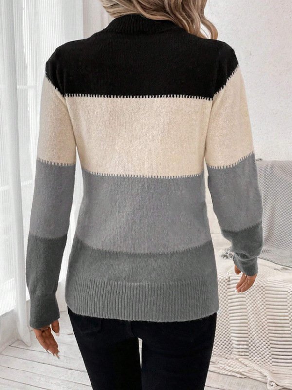 Women Yarn/Wool Yarn Striped Long Sleeve Comfy Casual Sweater