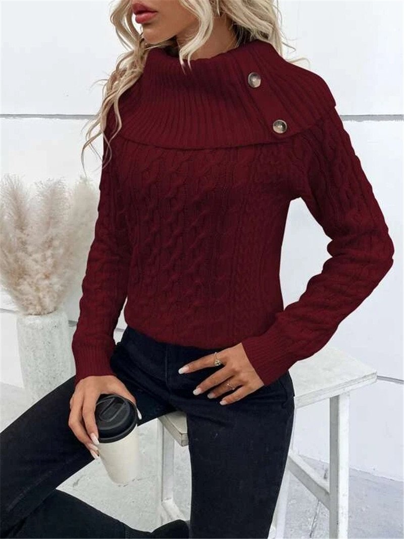 Women Yarn/Wool Yarn Plain Long Sleeve Comfy Casual Sweater