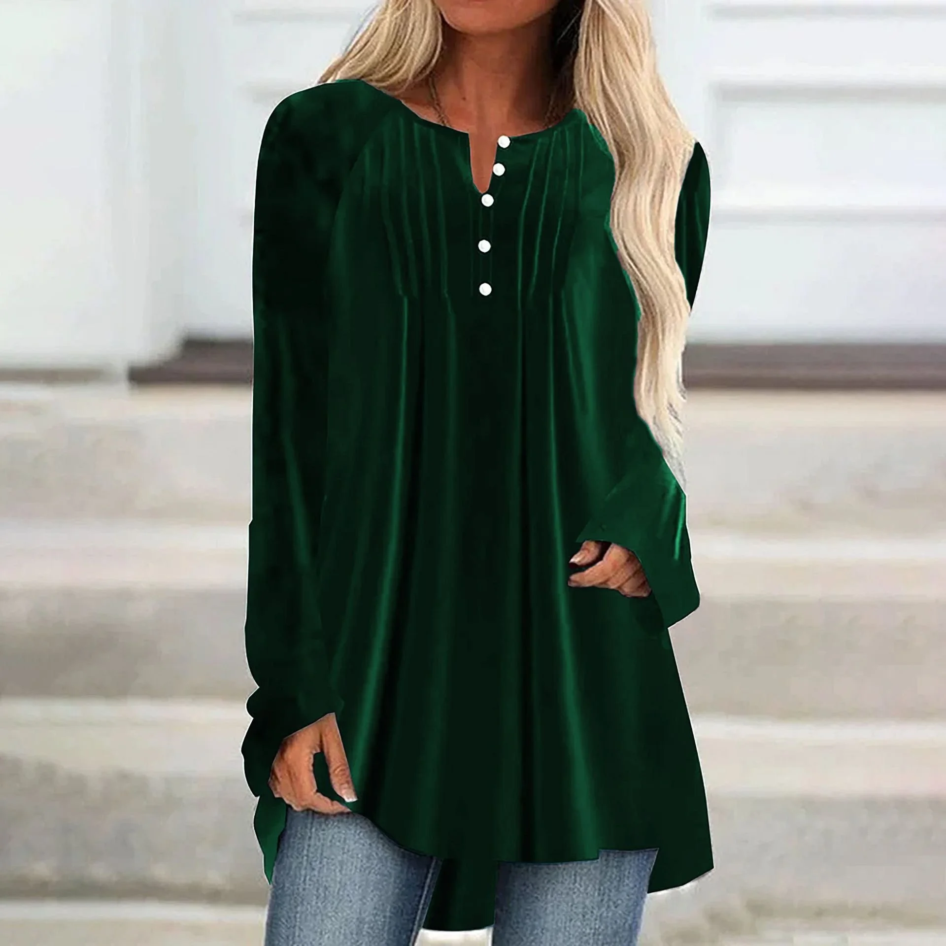 Crew Neck Long Sleeve Plain Regular Micro-Elasticity Loose Blouse For Women