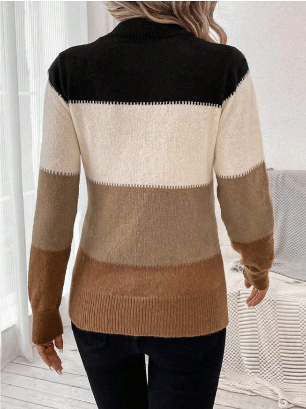 Women Yarn/Wool Yarn Striped Long Sleeve Comfy Casual Sweater