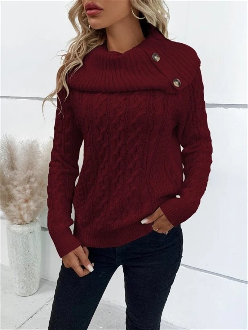 Women Yarn/Wool Yarn Plain Long Sleeve Comfy Casual Sweater