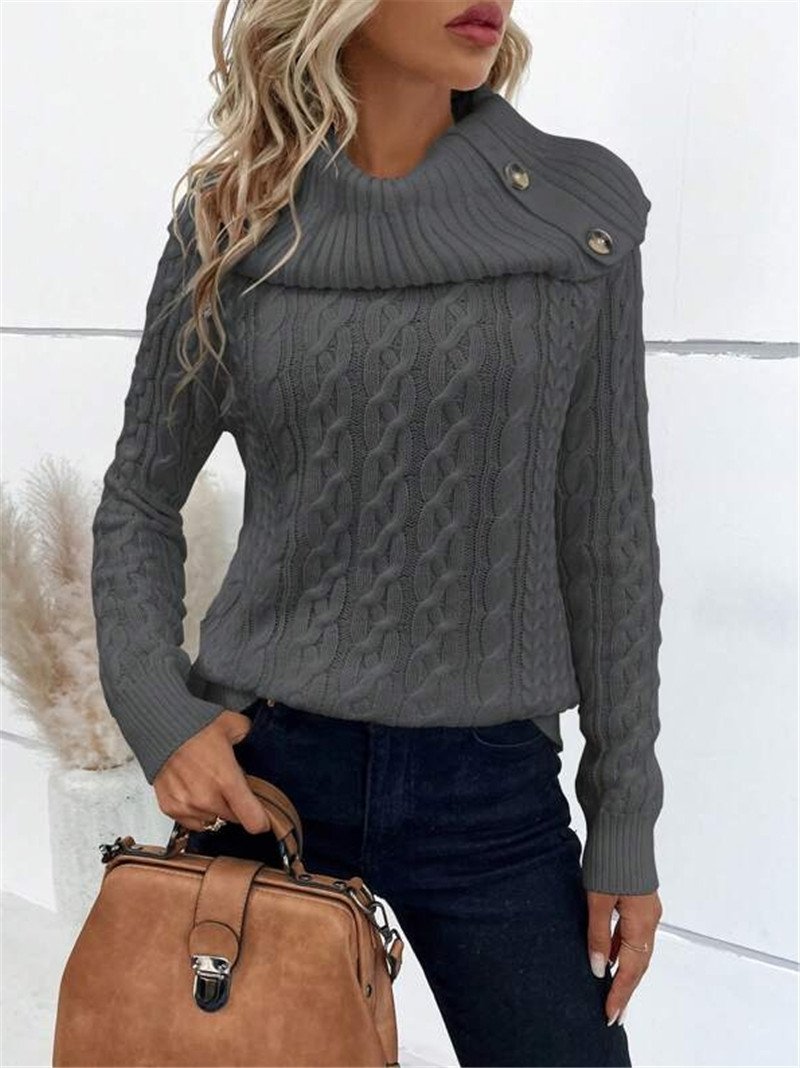 Women Yarn/Wool Yarn Plain Long Sleeve Comfy Casual Sweater