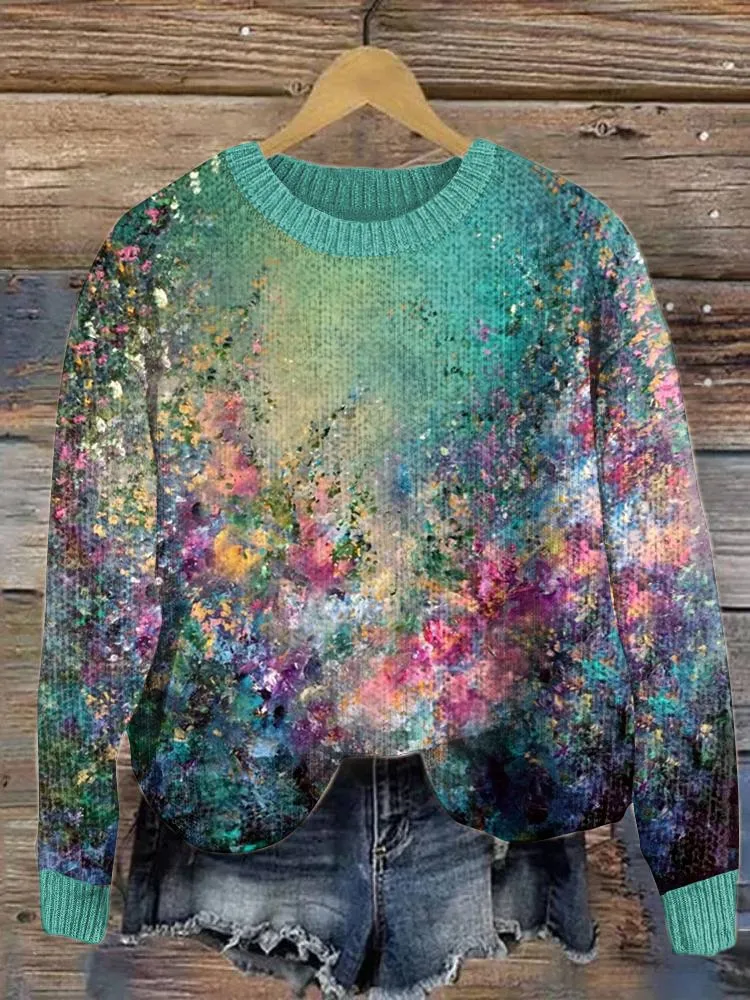 Women Knitted Floral Long Sleeve Comfy Casual Sweater