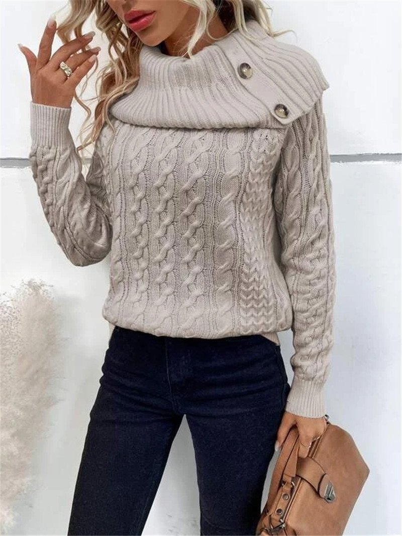 Women Yarn/Wool Yarn Plain Long Sleeve Comfy Casual Sweater