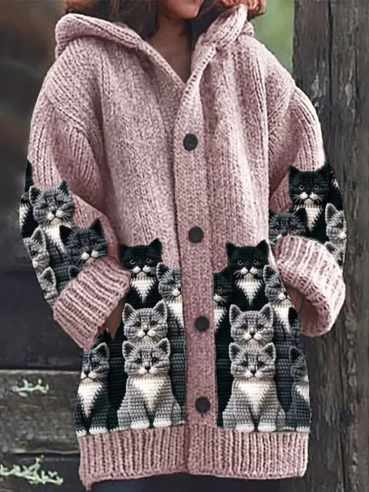 Women Wool/Knitting Cat Long Sleeve Comfy Casual Cardigan