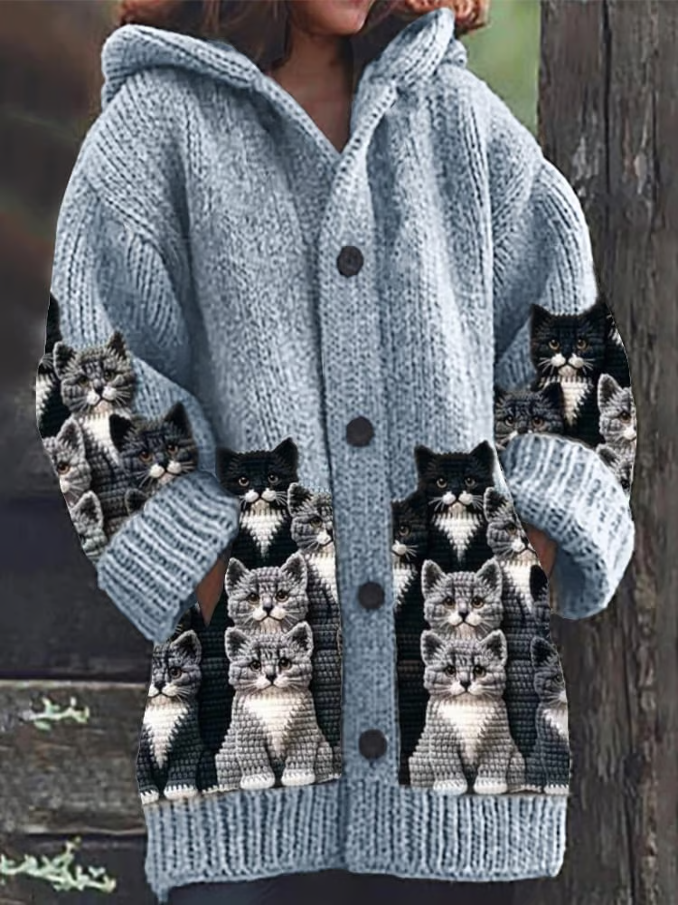 Women Wool/Knitting Cat Long Sleeve Comfy Casual Cardigan
