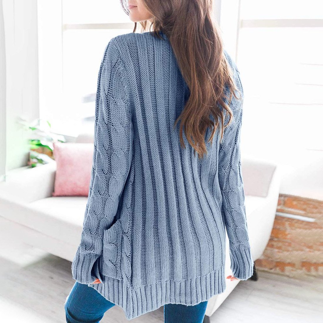 Women Yarn/Wool Yarn Plain Long Sleeve Comfy Casual Sweater