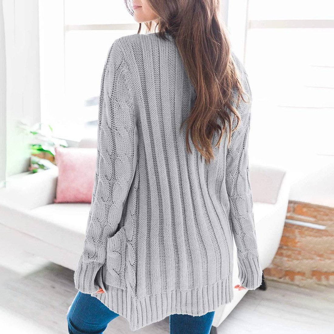 Women Yarn/Wool Yarn Plain Long Sleeve Comfy Casual Sweater