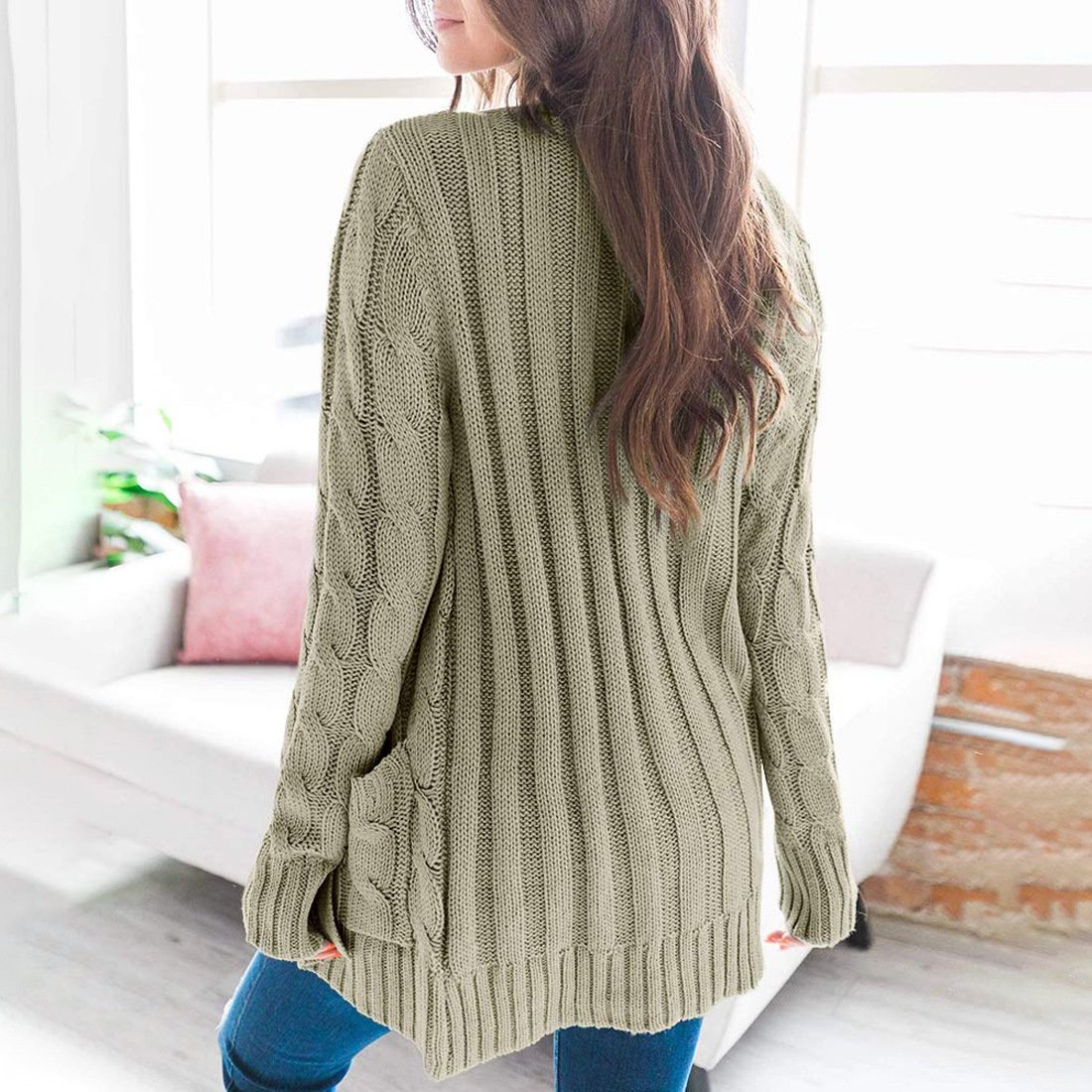 Women Yarn/Wool Yarn Plain Long Sleeve Comfy Casual Sweater