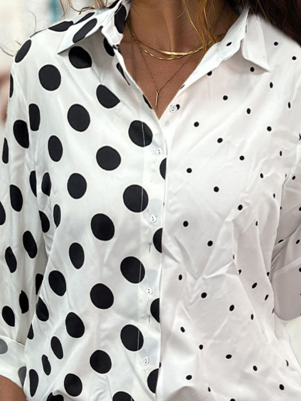 Shirt Collar Long Sleeve Polka Dots Regular Loose Shirt For Women