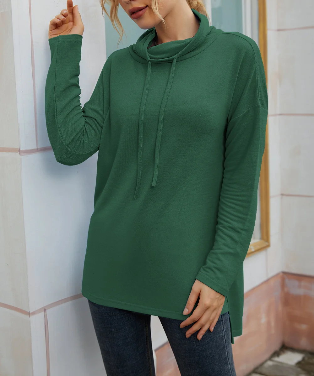 Turtleneck Long Sleeve Plain Regular Micro-Elasticity Loose Blouse For Women