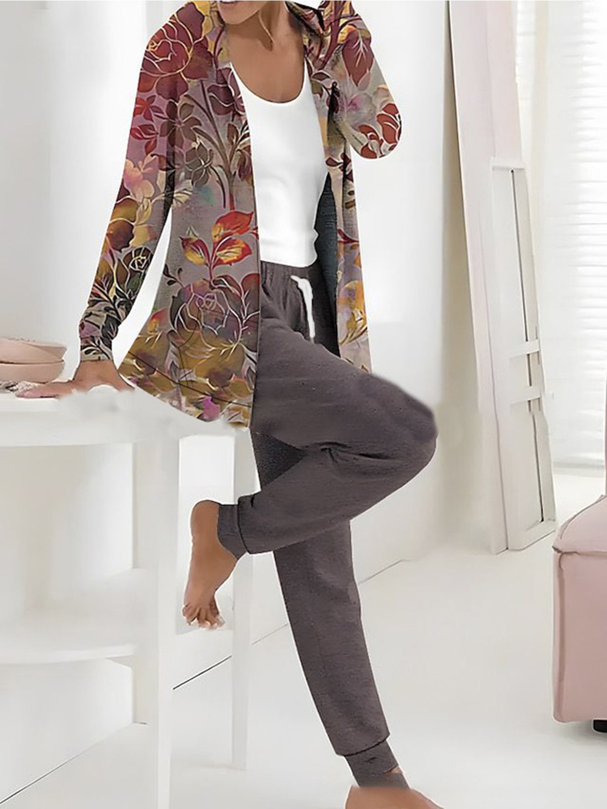 Women Geometric Hoodie Long Sleeve Comfy Casual Jacket and pants Two-Piece Set