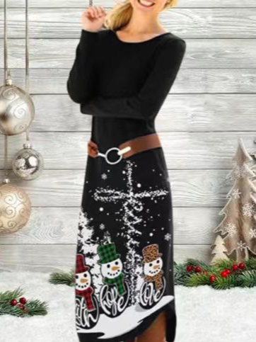 Women Christmas Crew Neck Long Sleeve Comfy Casual Maxi Dress