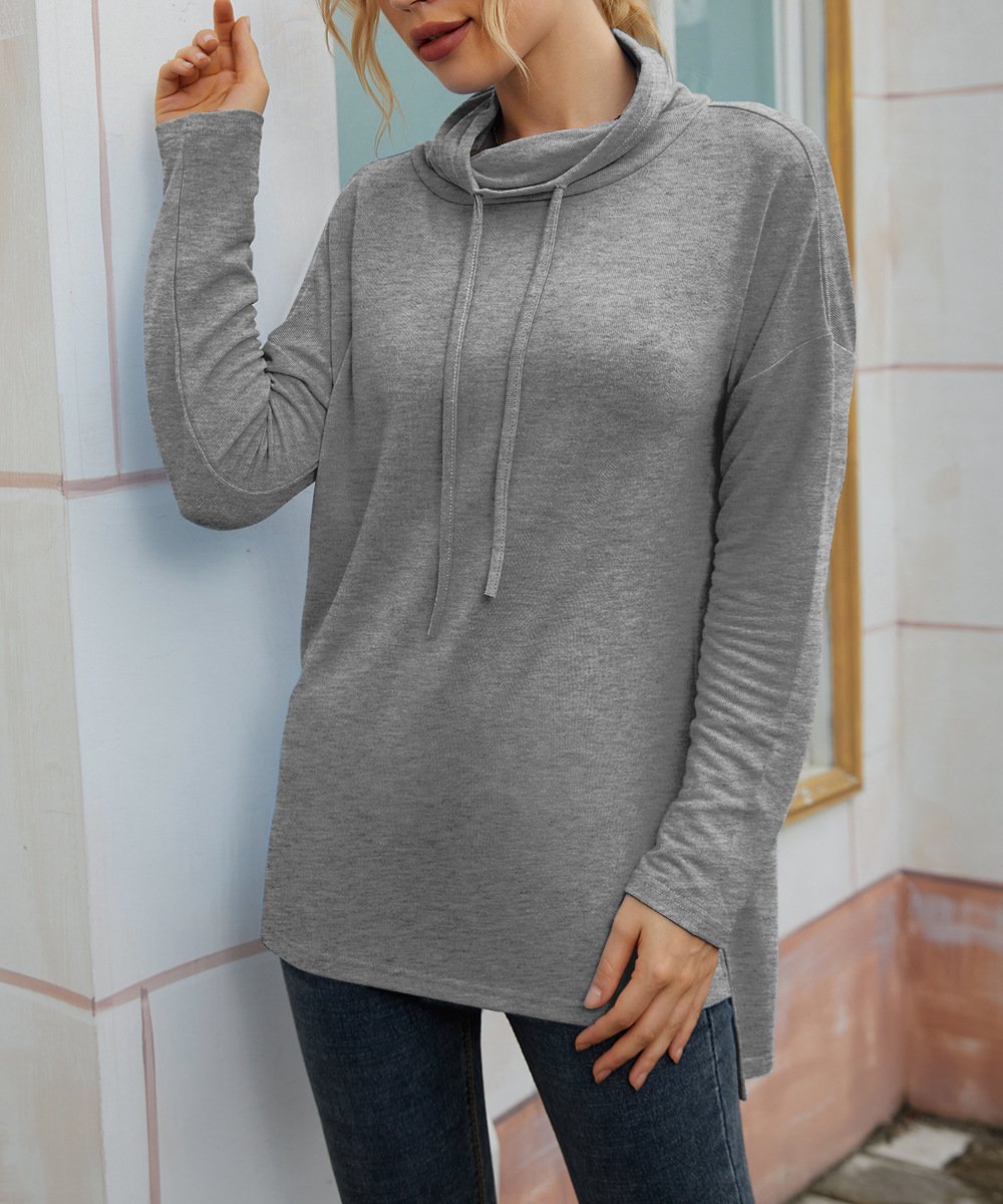 Turtleneck Long Sleeve Plain Regular Micro-Elasticity Loose Blouse For Women