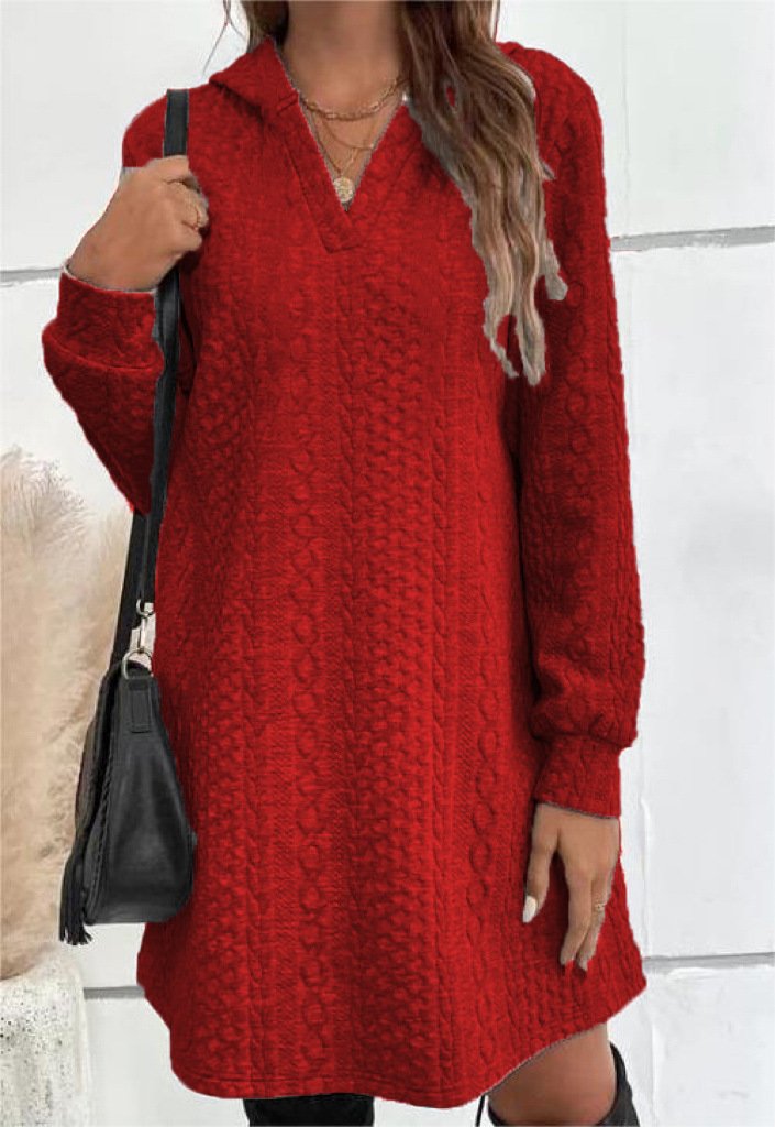 Women Plain Hoodie Long Sleeve Comfy Casual Midi Dress