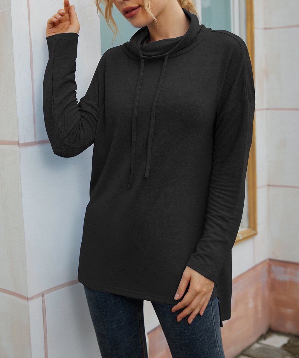 Turtleneck Long Sleeve Plain Regular Micro-Elasticity Loose Blouse For Women