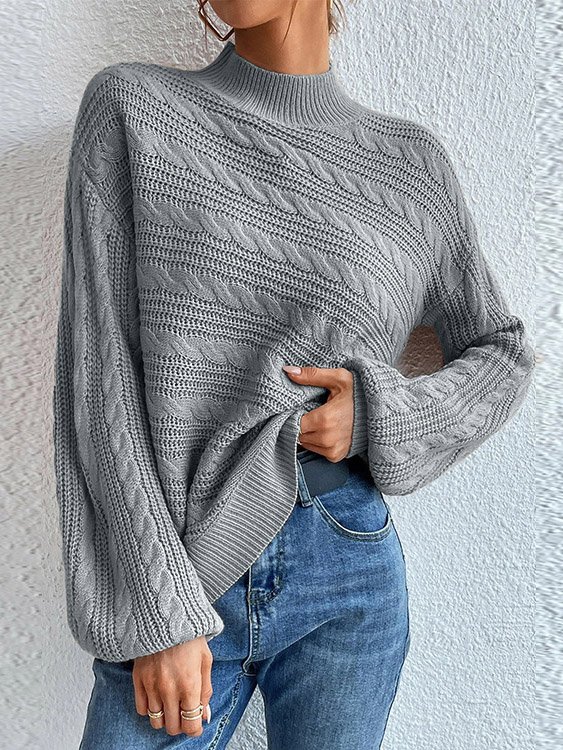 Women Wool/Knitting Plain Long Sleeve Comfy Casual Sweater