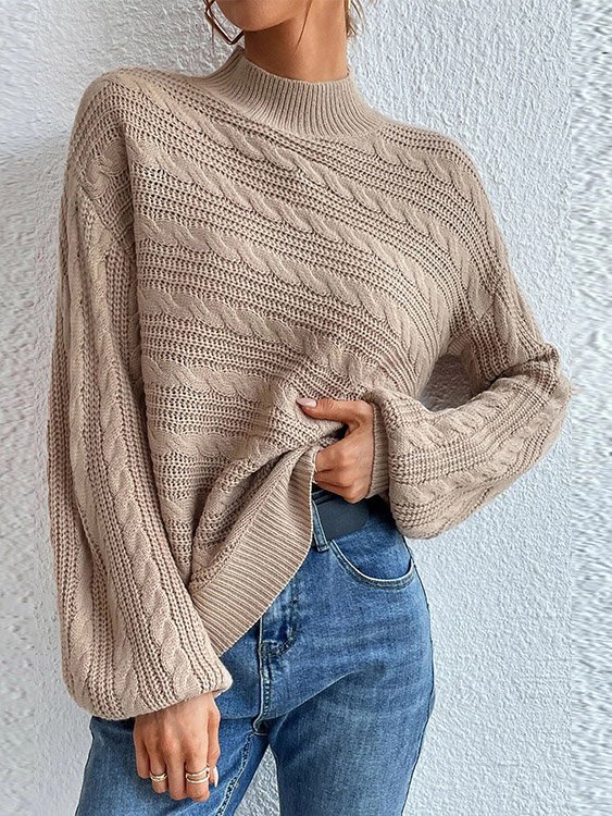 Women Wool/Knitting Plain Long Sleeve Comfy Casual Sweater