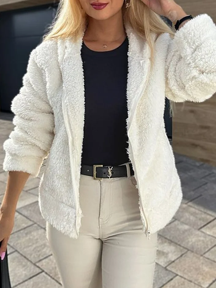 Women's Plain Sherpa Jacket Thicken Loose Teddy Jacket