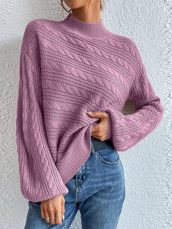 Women Wool/Knitting Plain Long Sleeve Comfy Casual Sweater