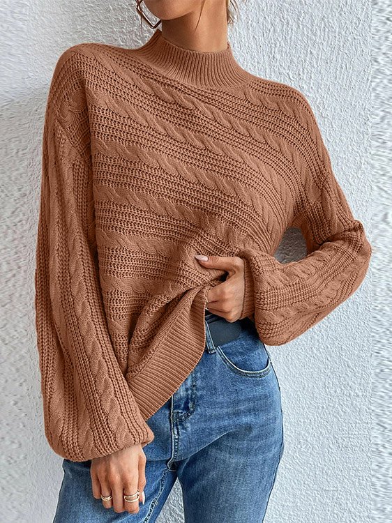 Women Wool/Knitting Plain Long Sleeve Comfy Casual Sweater