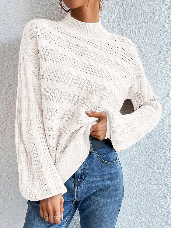 Women Wool/Knitting Plain Long Sleeve Comfy Casual Sweater