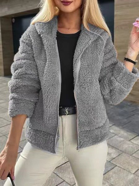 Women's Plain Sherpa Jacket Thicken Loose Teddy Jacket