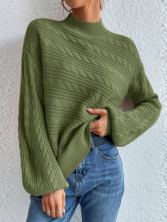 Women Wool/Knitting Plain Long Sleeve Comfy Casual Sweater