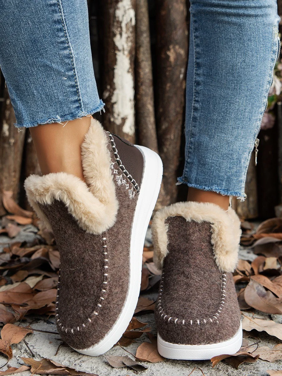 Casual Plain Slip On Flat Heel Snow Boots