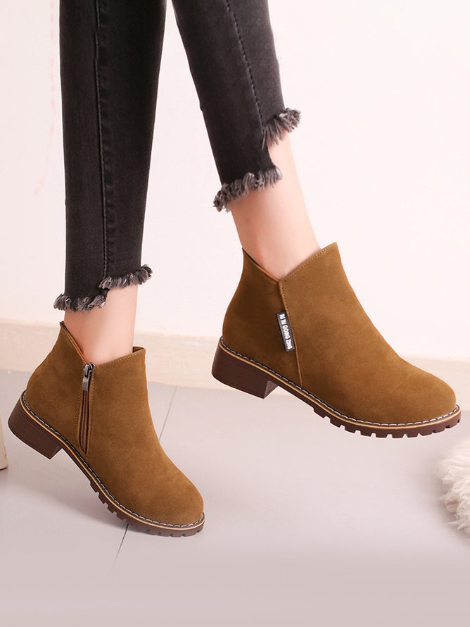 Vintage Plain Zipper Low Heel Classic Boots