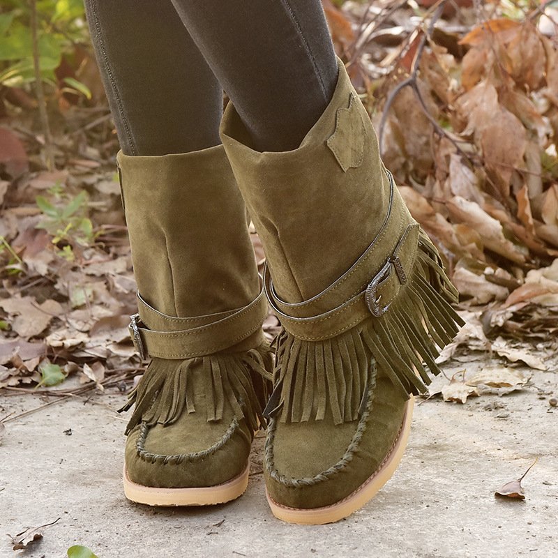 Vintage Plain Slip On Flat Heel Classic Boots