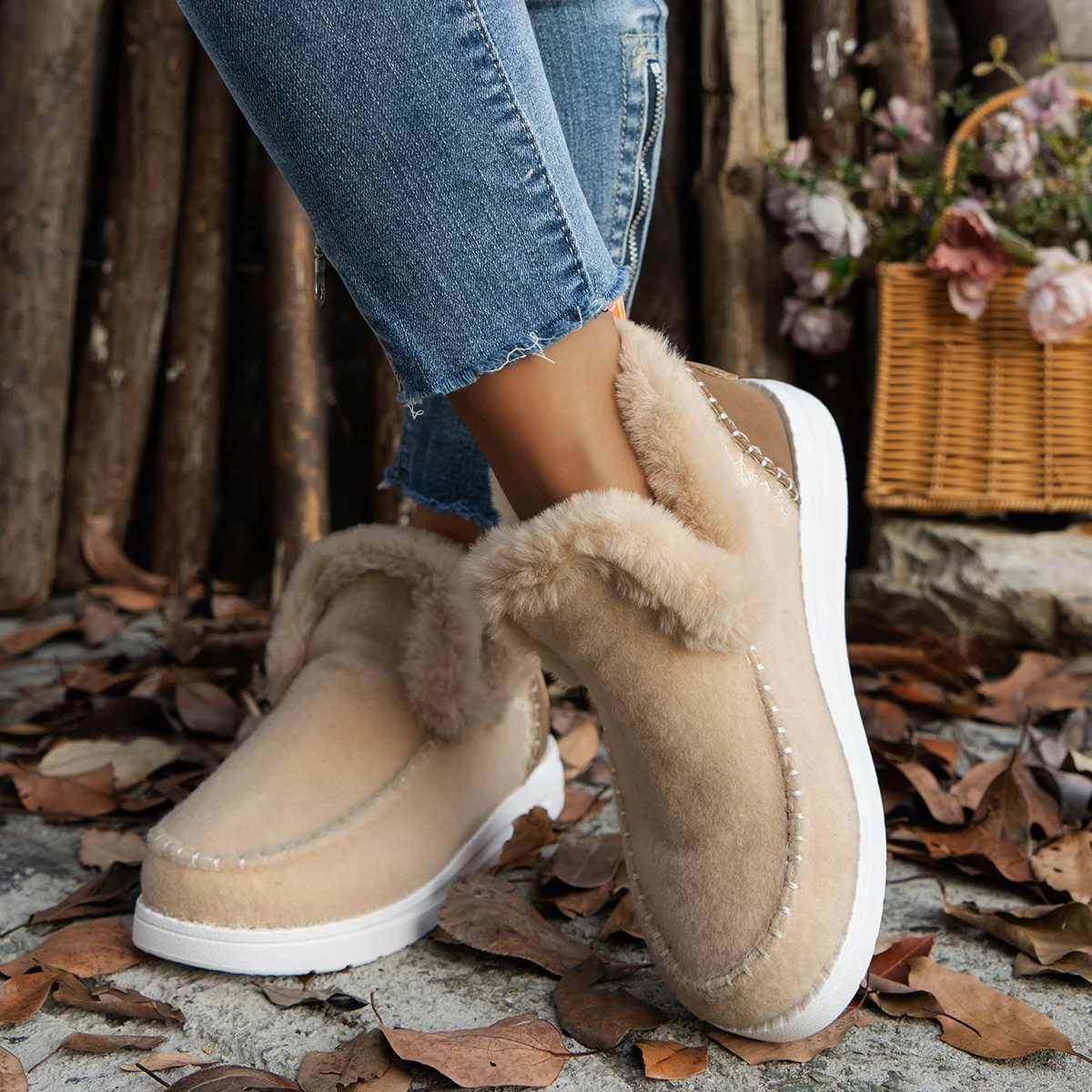 Casual Plain Slip On Flat Heel Snow Boots